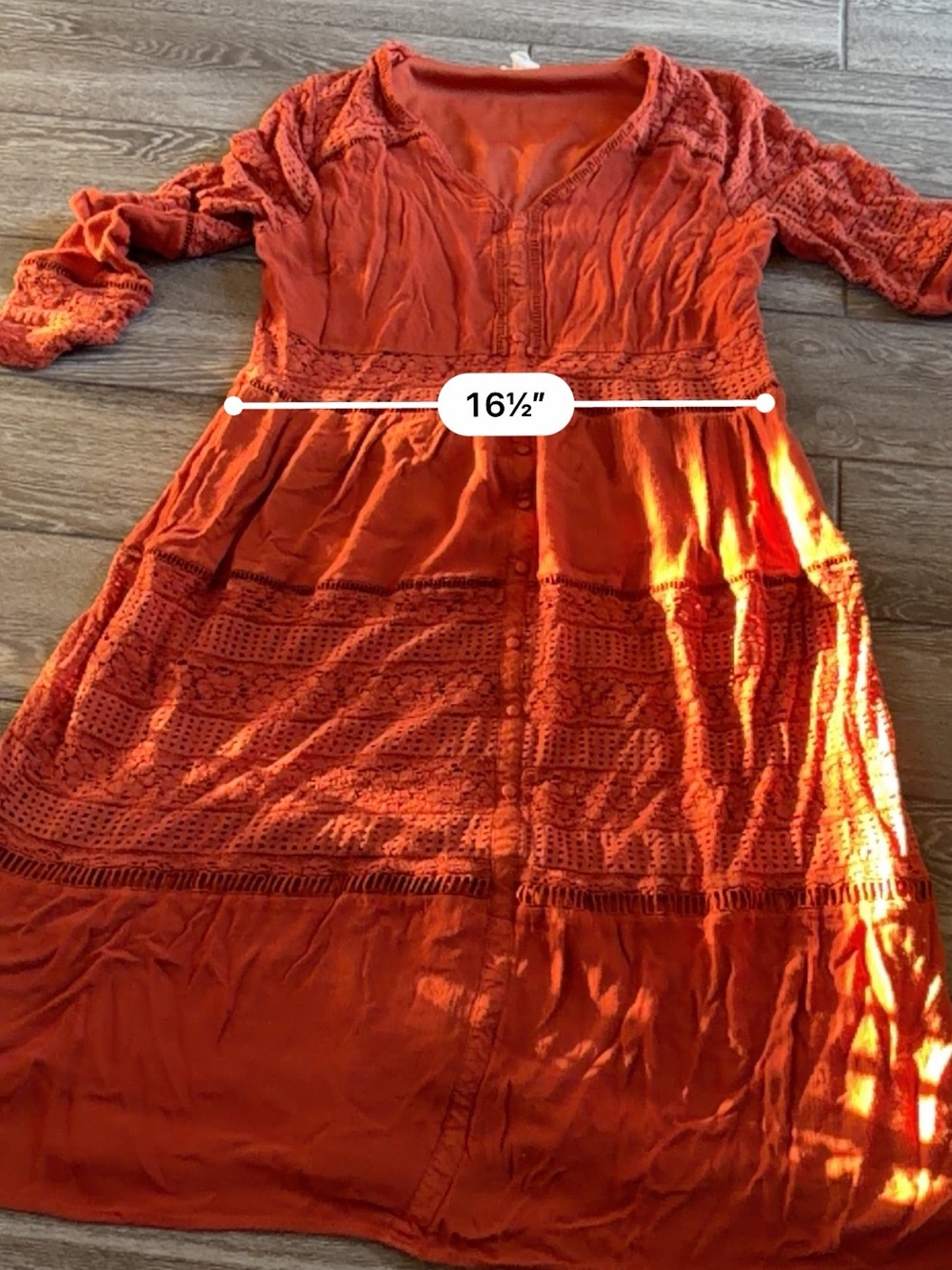 Rust Lace-Trim Button-Front Fall dress - Picture 5 of 8